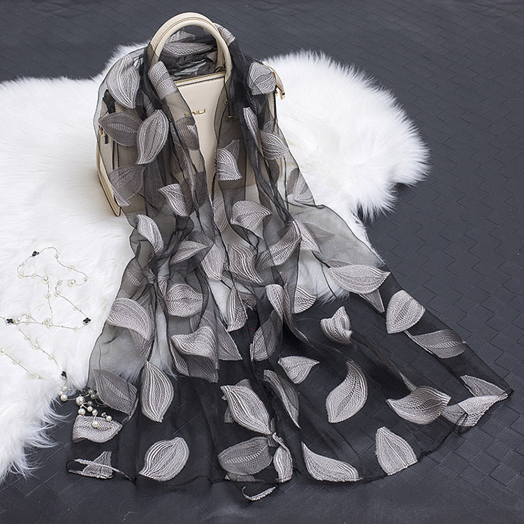 Cut Flowers Hollow Silk Organza Scarf