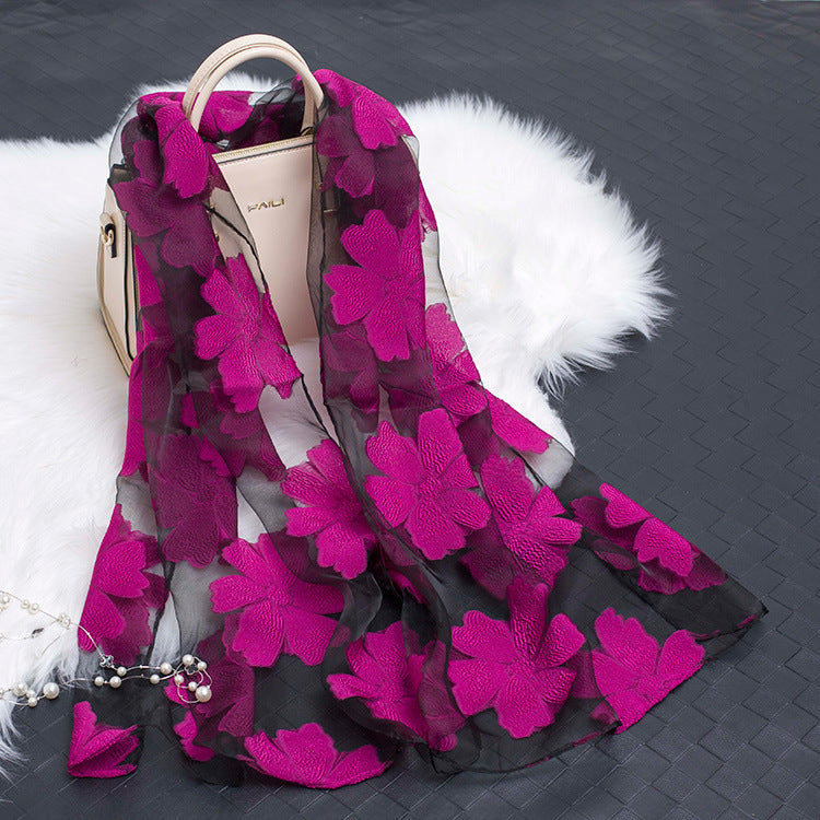 Cut Flowers Hollow Silk Organza Scarf