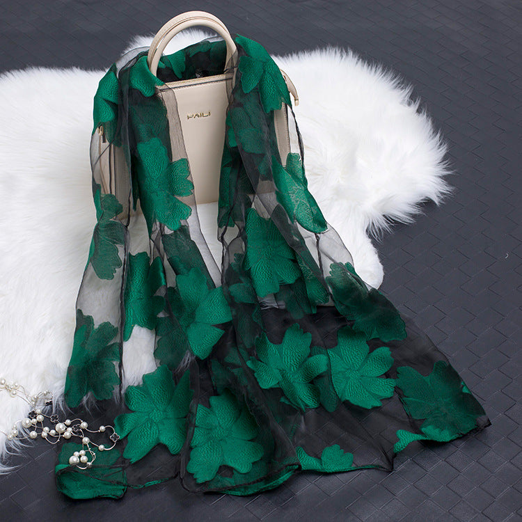 Cut Flowers Hollow Silk Organza Scarf