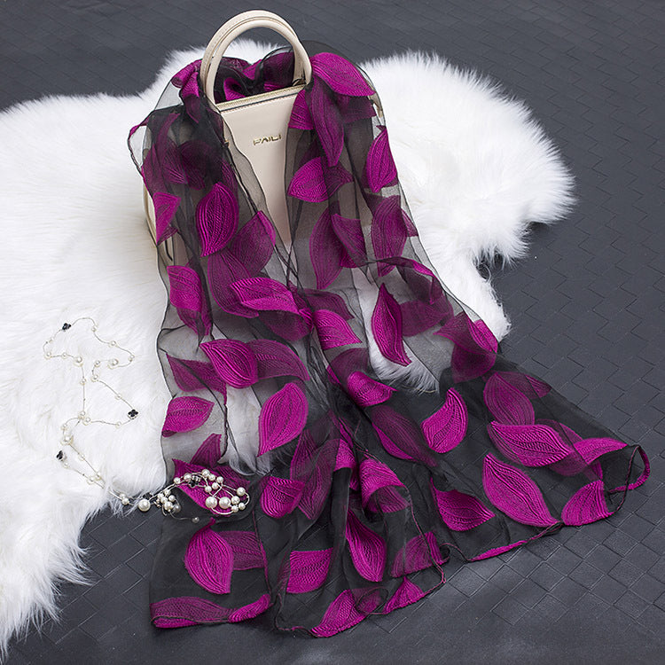 Cut Flowers Hollow Silk Organza Scarf