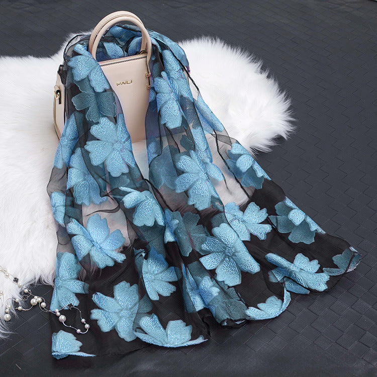 Cut Flowers Hollow Silk Organza Scarf