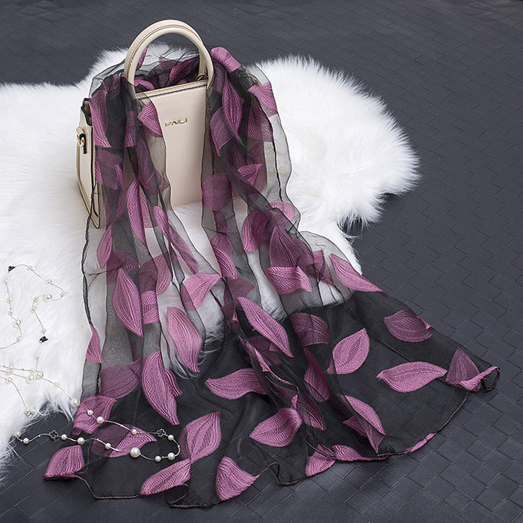 Cut Flowers Hollow Silk Organza Scarf