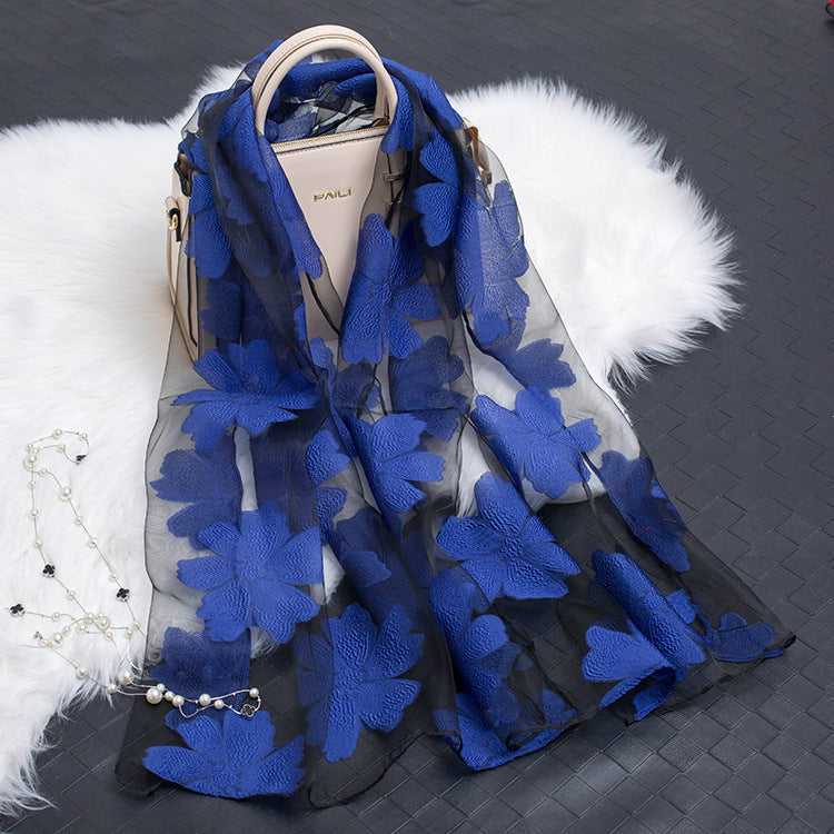 Cut Flowers Hollow Silk Organza Scarf
