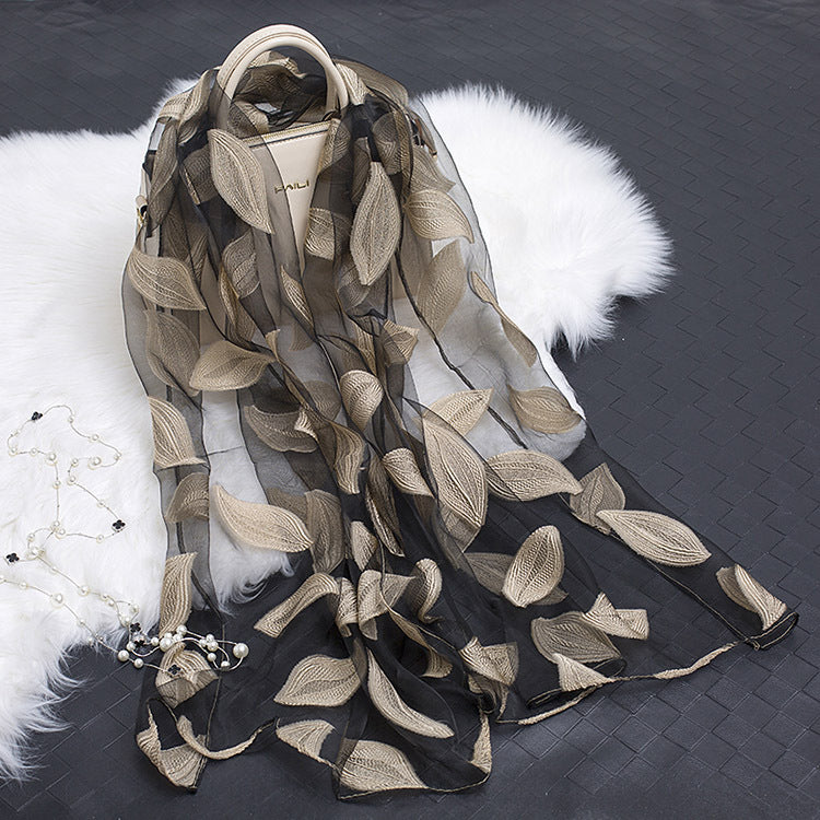 Cut Flowers Hollow Silk Organza Scarf