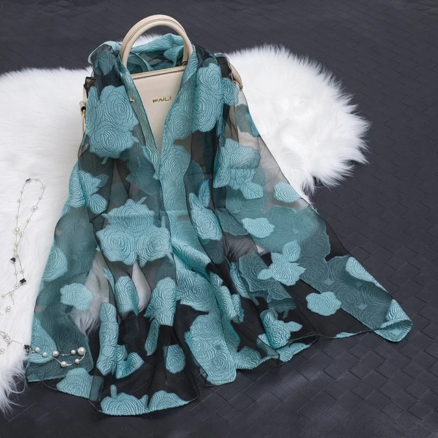 Cut Flowers Hollow Silk Organza Scarf