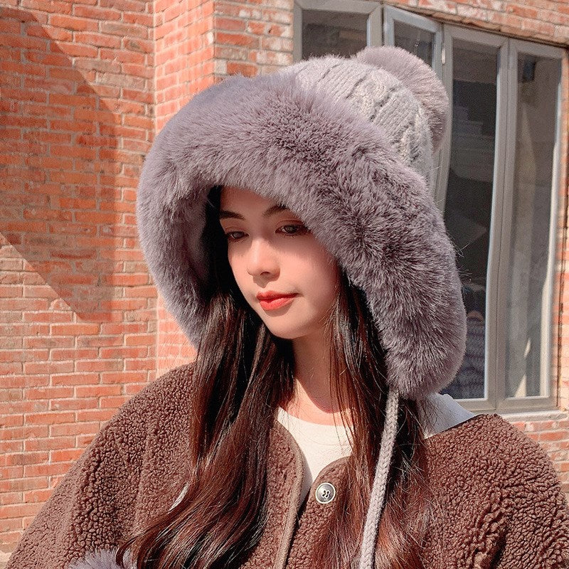 Knitted Woollen Hat With Fur Brim