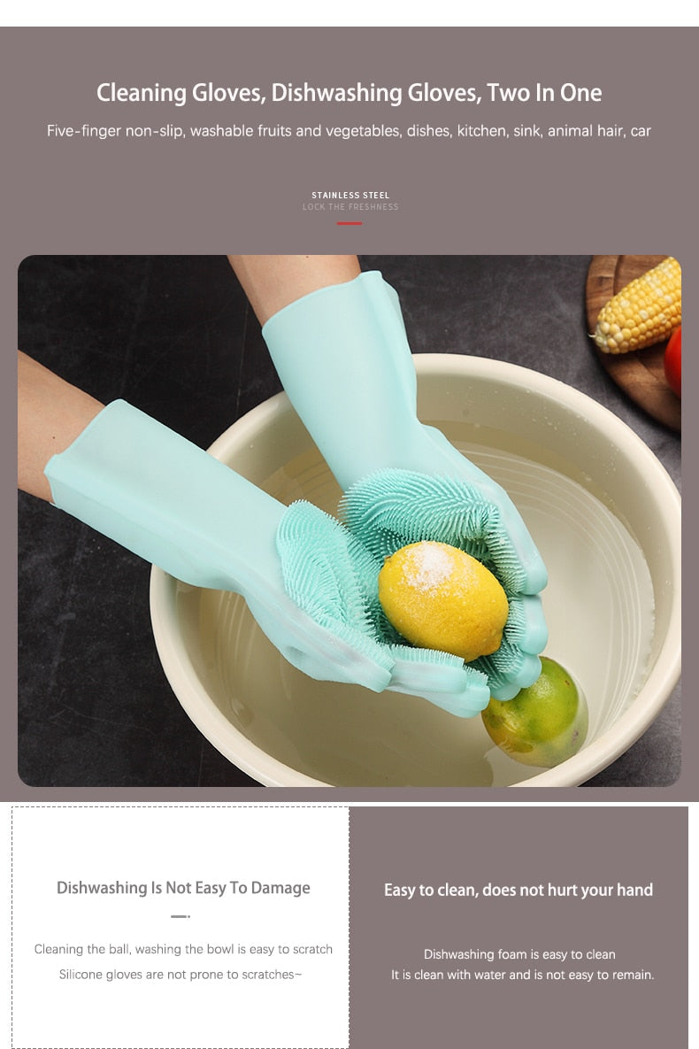 Multi Function  Washing Gloves With Brush Scrubber 2 Pairs