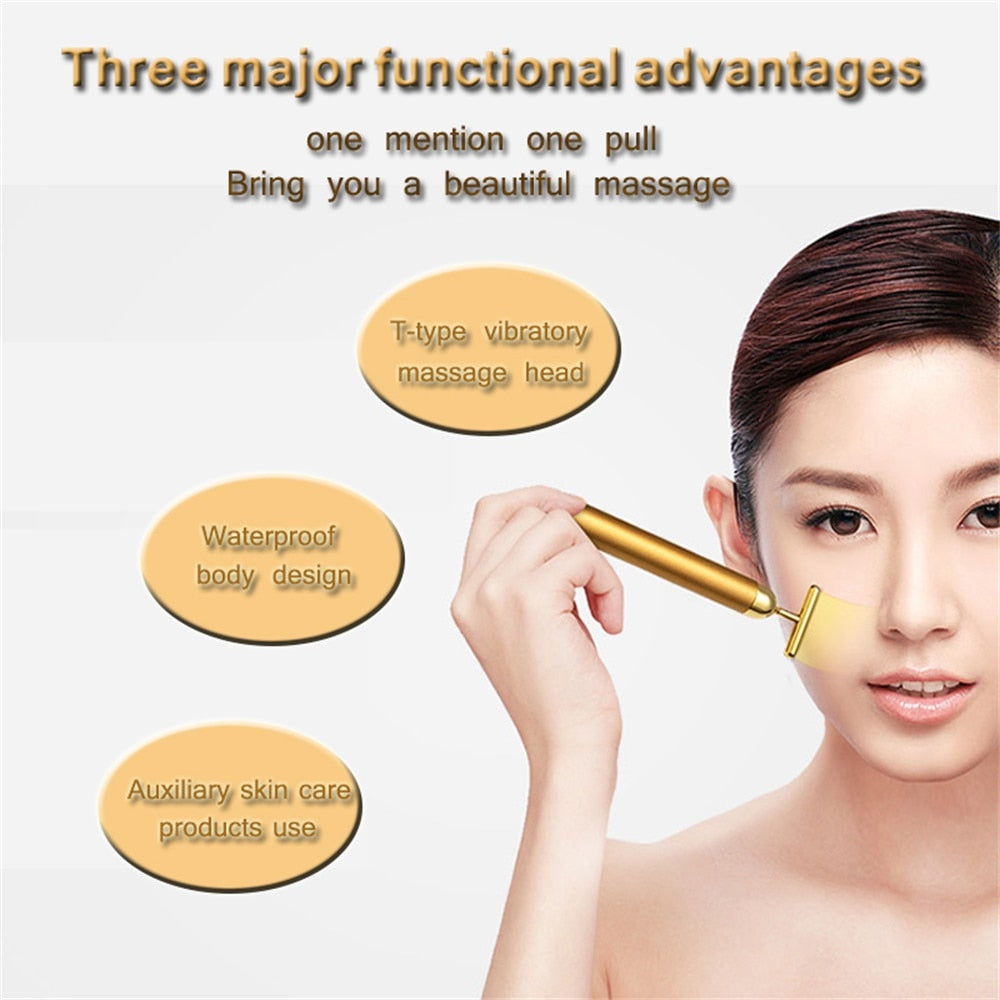 24k Gold Vibrating Facial Massage Roller