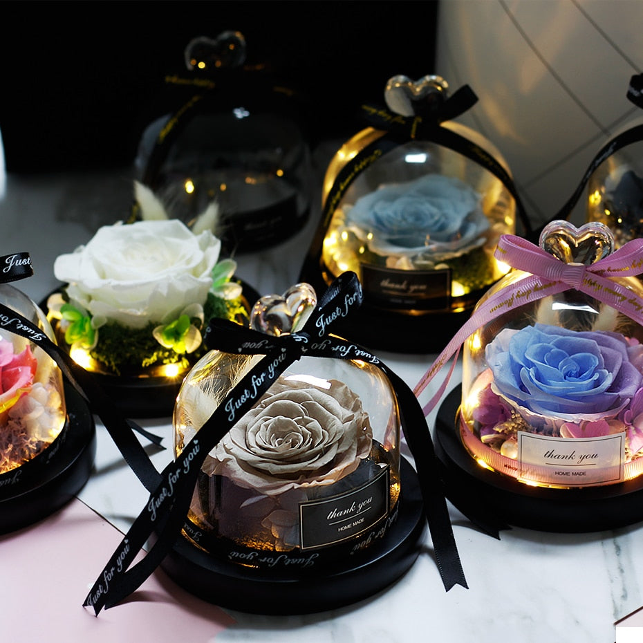 Eternal Rose With Night Light in Glass Dome