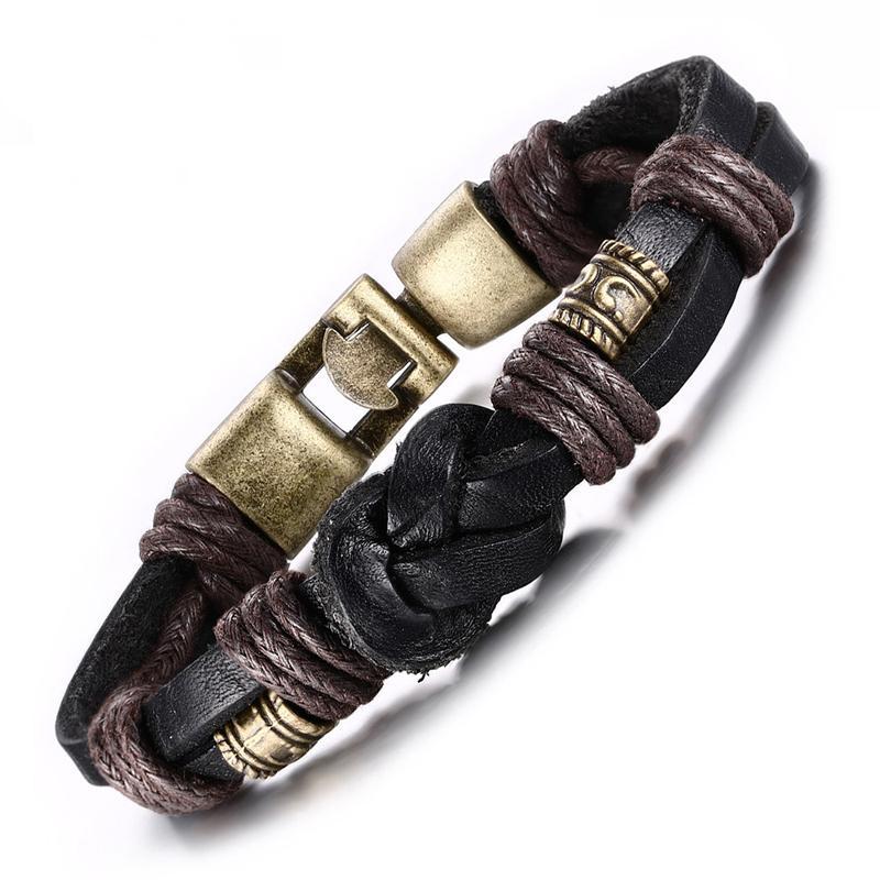 Vintage Leather Bracelet Bronze Alloy Buckle Classical Style