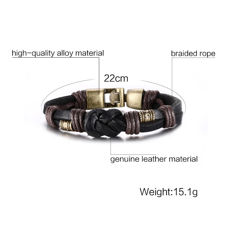 Vintage Leather Bracelet Bronze Alloy Buckle Classical Style