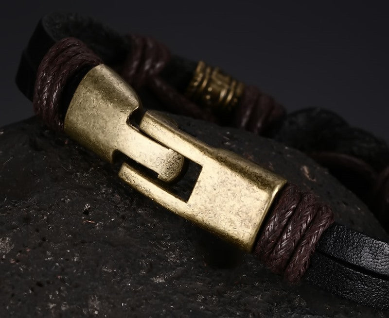 Vintage Leather Bracelet Bronze Alloy Buckle Classical Style