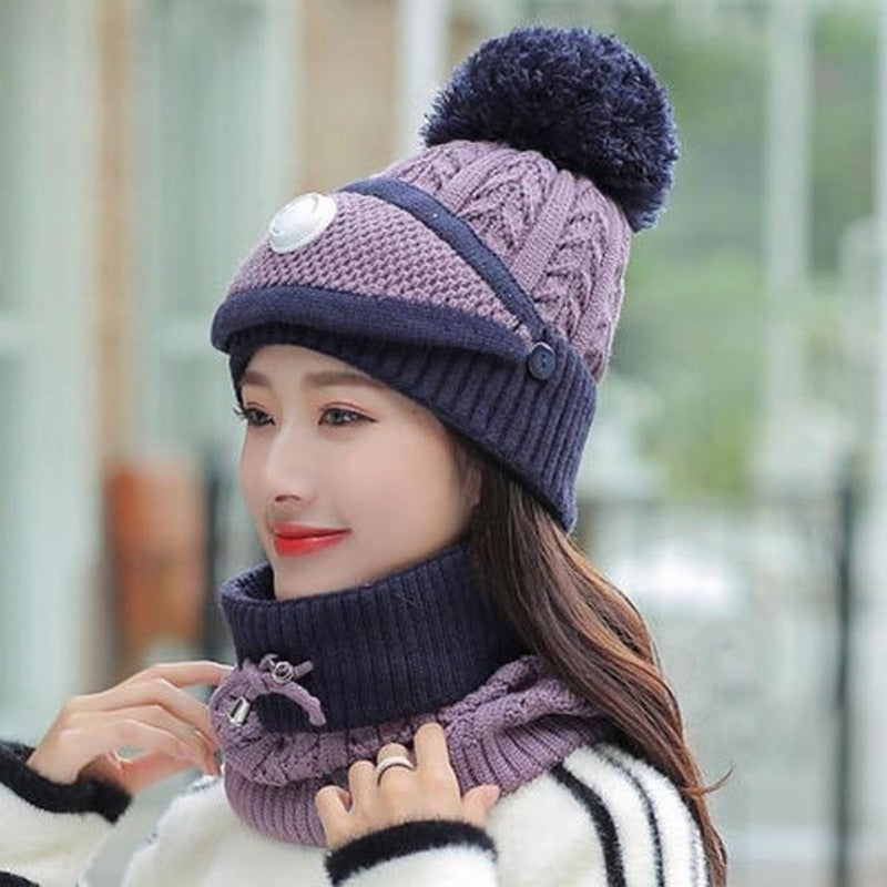 3 In 1 Winter Beanie Hat with Filter Mouth Cover and Neck Warmer