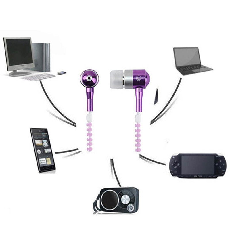 Glow In The Dark Zipper Earphones With Microphone