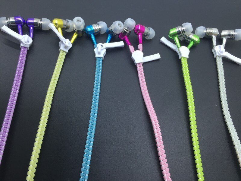 Glow In The Dark Zipper Earphones With Microphone