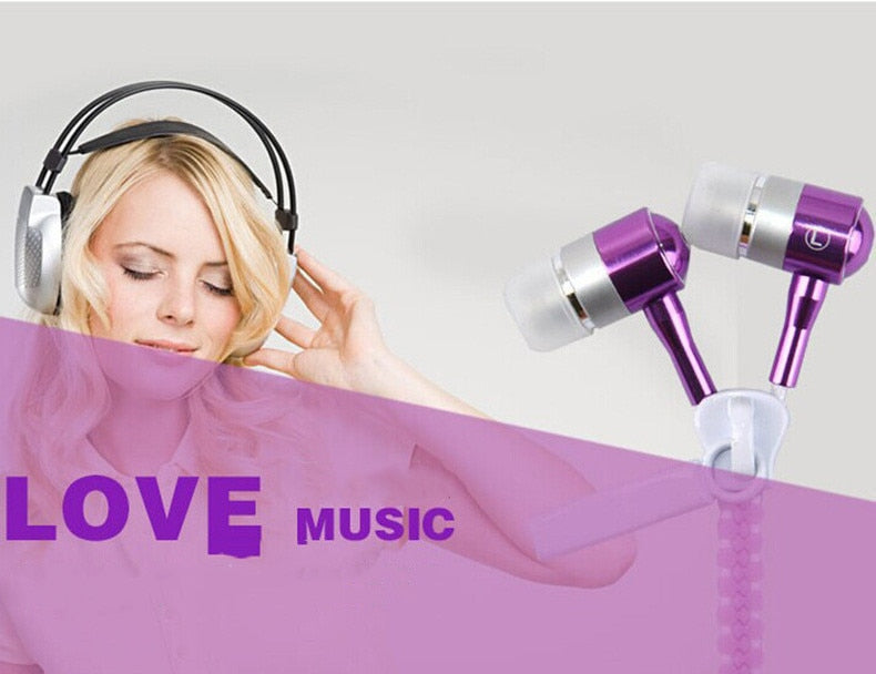 Glow In The Dark Zipper Earphones With Microphone