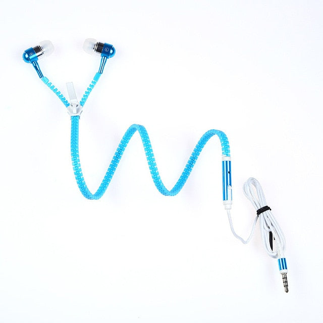 Glow In The Dark Zipper Earphones With Microphone