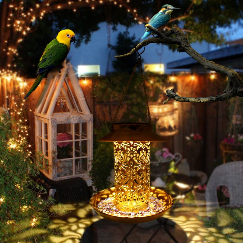 2 in 1 Solar Powered Decorative Bird Feeder Lantern