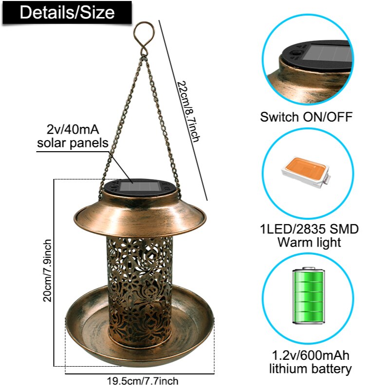 2 in 1 Solar Powered Decorative Bird Feeder Lantern