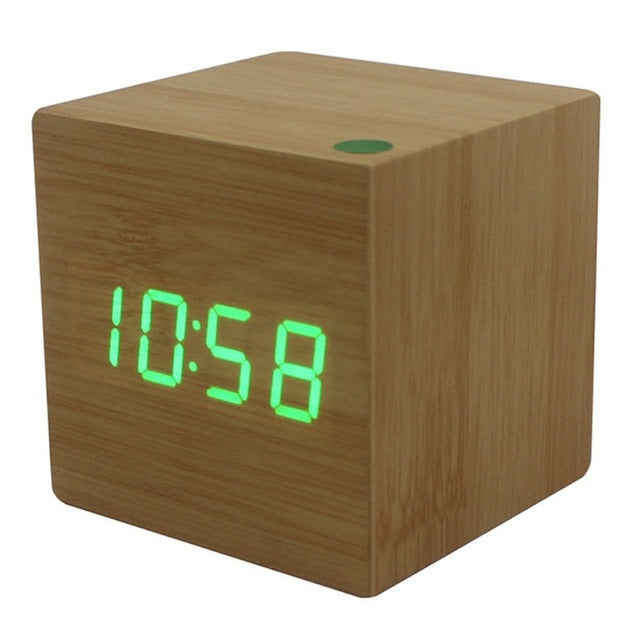 Multi Colour Wooden LED USB Sound Motion Control Alarm Clock