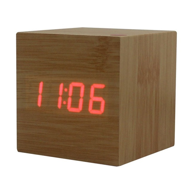 Multi Colour Wooden LED USB Sound Motion Control Alarm Clock