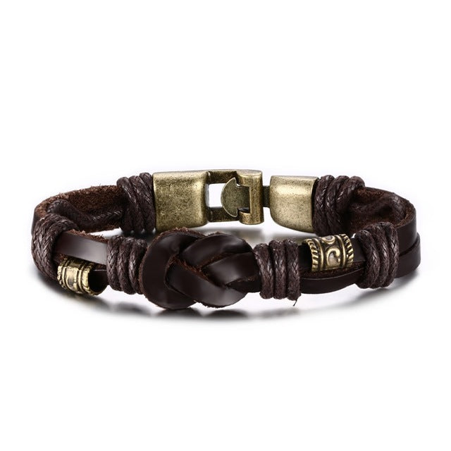 Vintage Leather Bracelet Bronze Alloy Buckle Classical Style