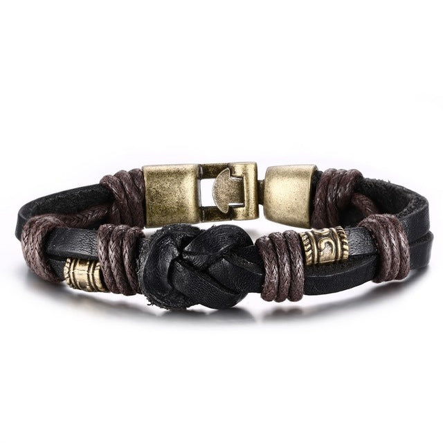 Vintage Leather Bracelet Bronze Alloy Buckle Classical Style