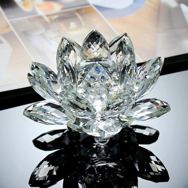 80 mm Quartz Crystal Lotus Flower Glass Paperweight