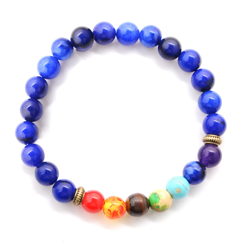 7 Chakra Natural Stone Black Lava Beads Bracelet