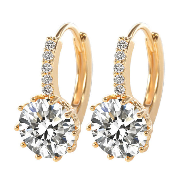 Luxury Stud Earrings Round With Cubic Zircon Charm Flower