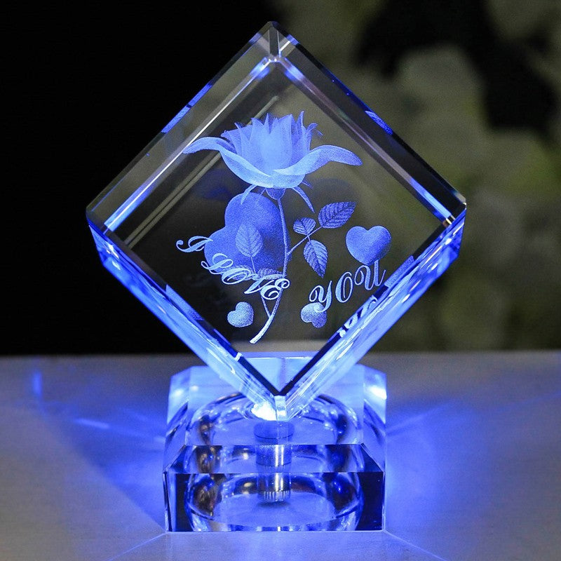 3D LED Crystal Rose With Laser Engraving