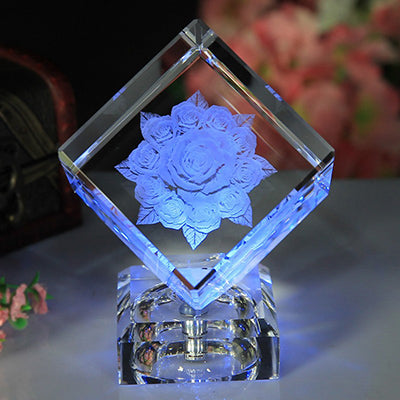 3D LED Crystal Rose With Laser Engraving