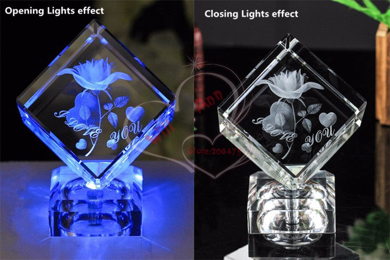 3D LED Crystal Rose With Laser Engraving