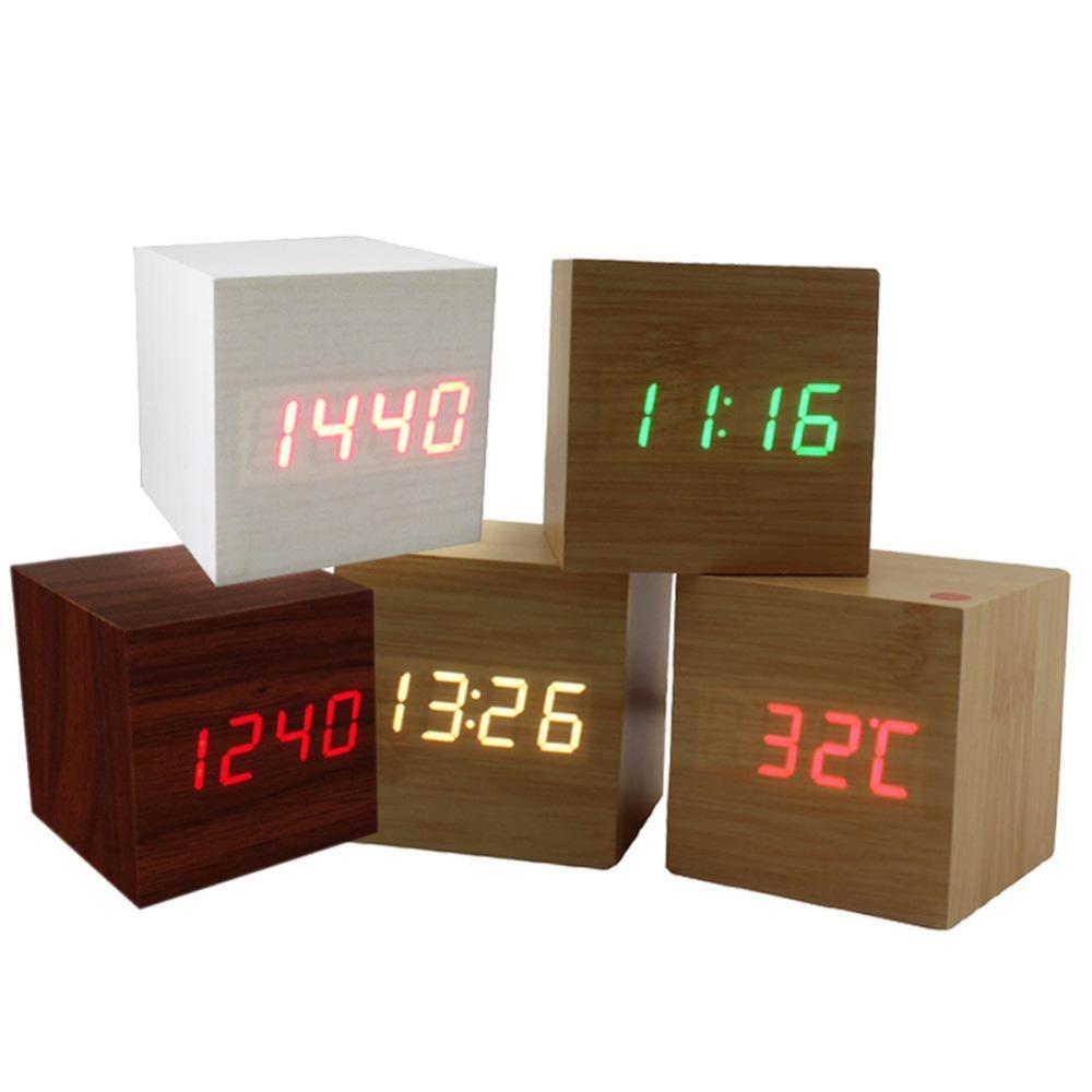 Multi Colour Wooden LED USB Sound Motion Control Alarm Clock