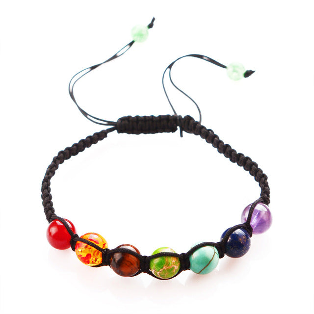 7 Chakra Natural Stone Black Lava Beads Bracelet
