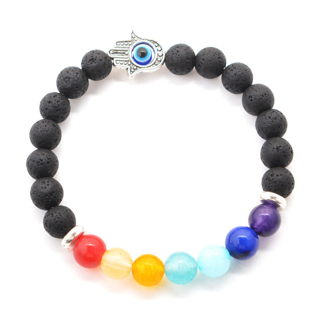 7 Chakra Natural Stone Black Lava Beads Bracelet