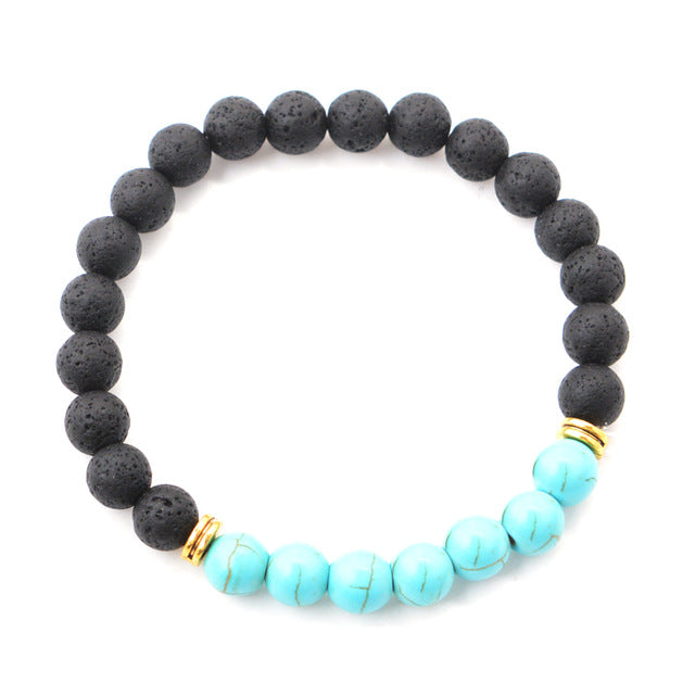 7 Chakra Natural Stone Black Lava Beads Bracelet