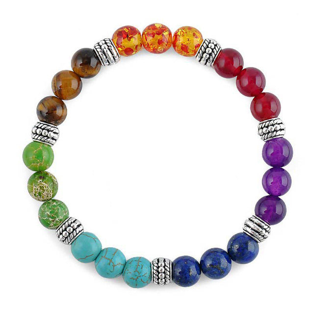 7 Chakra Natural Stone Black Lava Beads Bracelet