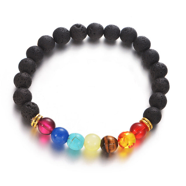 7 Chakra Natural Stone Black Lava Beads Bracelet