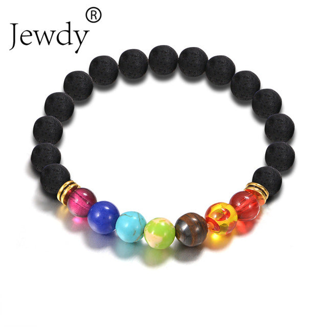 7 Chakra Natural Stone Black Lava Beads Bracelet