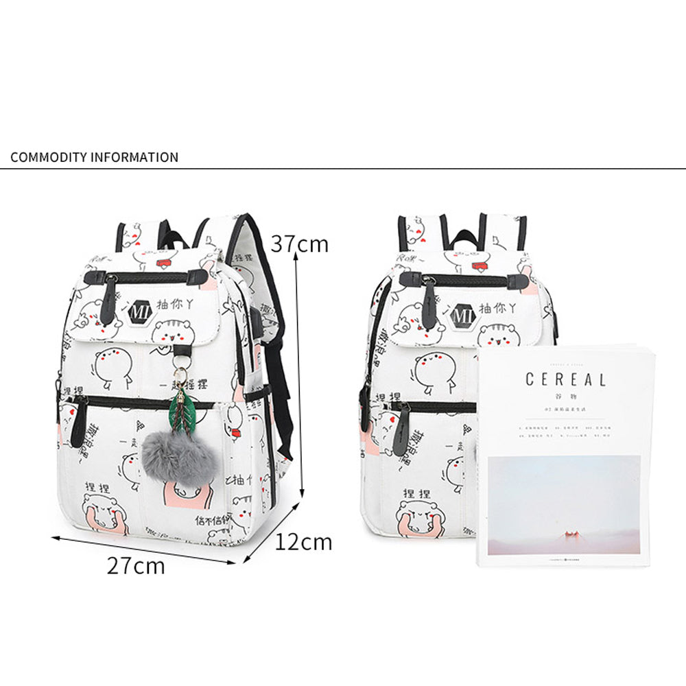 3 Pcs USB Charging Canvas Backpack