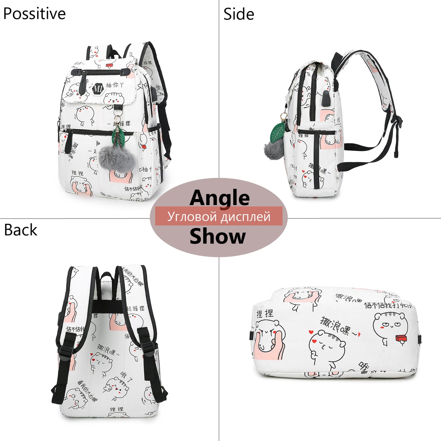 3 Pcs USB Charging Canvas Backpack