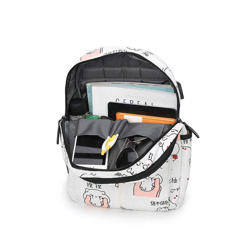 3 Pcs USB Charging Canvas Backpack