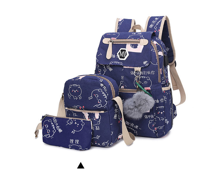 3 Pcs USB Charging Canvas Backpack