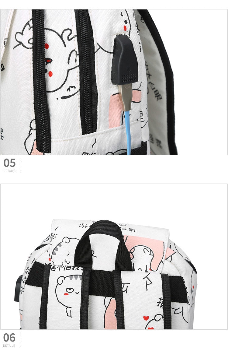 3 Pcs USB Charging Canvas Backpack