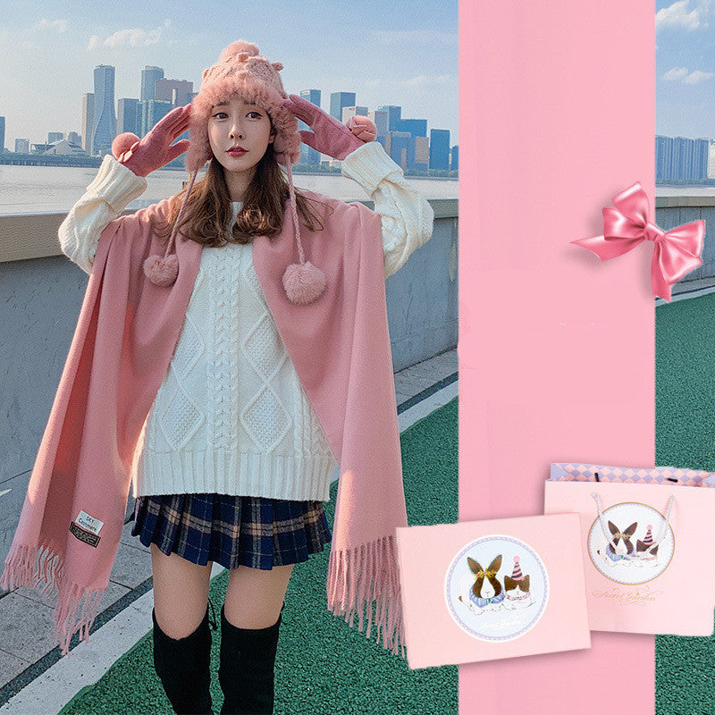 Autumn And Winter Scarf Gloves Women Two-Piece Gift Box