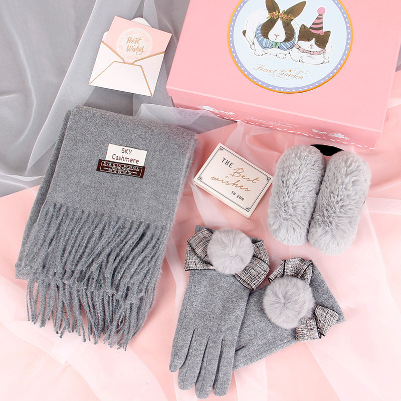 Autumn And Winter Scarf Gloves Women Two-Piece Gift Box
