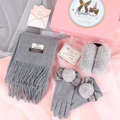 Autumn And Winter Scarf Gloves Women Two-Piece Gift Box