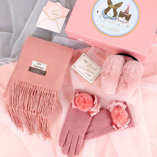 Autumn And Winter Scarf Gloves Women Two-Piece Gift Box