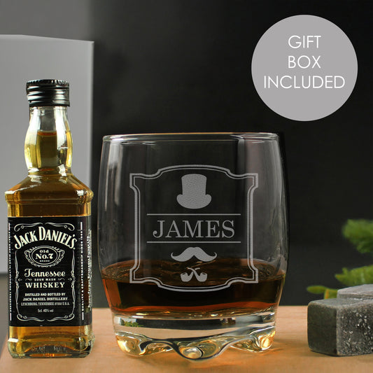 Personalised Gentlemans Tumbler and Whiskey Miniature Set